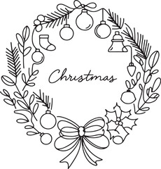 One Line Christmas Wreath Icon Illustration