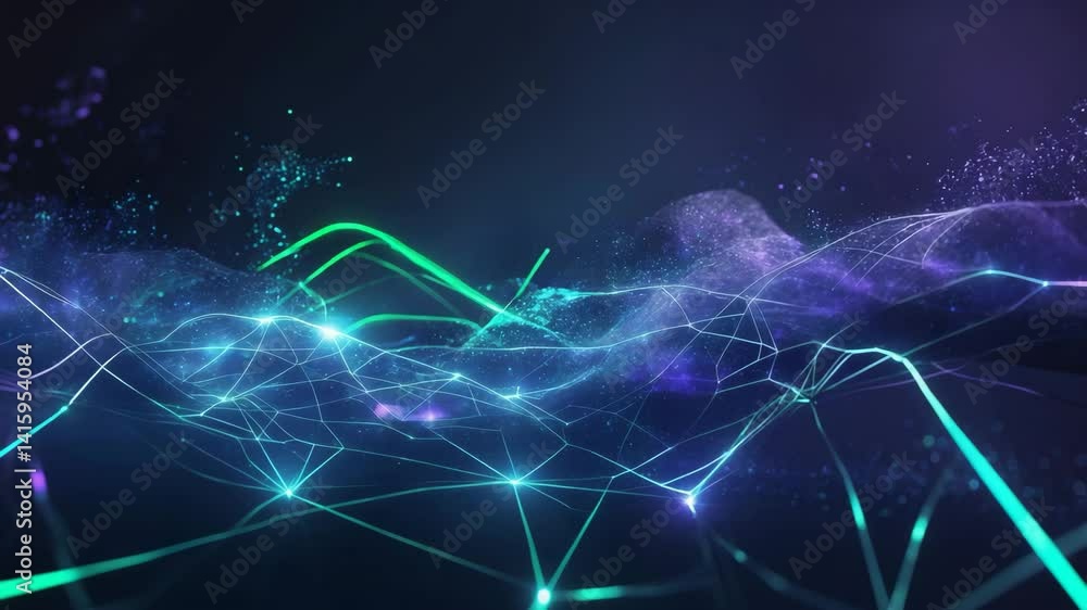 Poster digital innovation video with luminous lines and particles on a dark backdrop