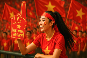 Vietnamese Woman Holding Foam Finger Viet Nam Vo Dich

