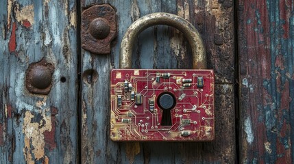 Padlock with circuit board and glowing lines. Concept of cyber security, digital privacy, hack risk, cybersecurity, digital security, internet safety, data protection and cyber safety. 3D Illustration