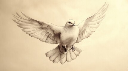 Flying Dove in Clouds. One Continuous Line. Pigeon Bird Symbol of Peace and Freedom, Pentecost. Simple Linear Drawing. Vector Illustration. Hand Drawn Line Art