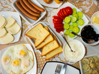 Composition with breakfast on the table. Georgian breakfast