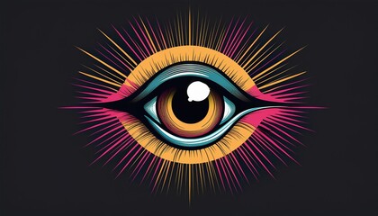 Vibrant abstract eye with colorful radiating pattern on dark background