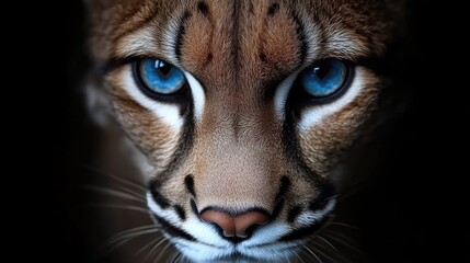 Obraz premium Close-up of a captivating wild cat with striking blue eyes. Intense gaze and detailed facial features