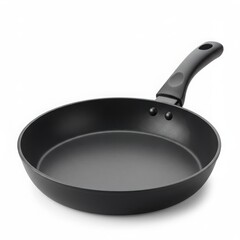 A single frying pan with a handle on a surface isolated on white background