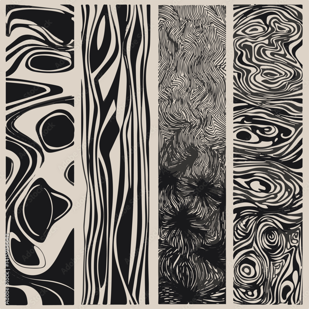 Aufkleber abstract vector illustration with flowing black and white lines, organic shapes, and intricate patte