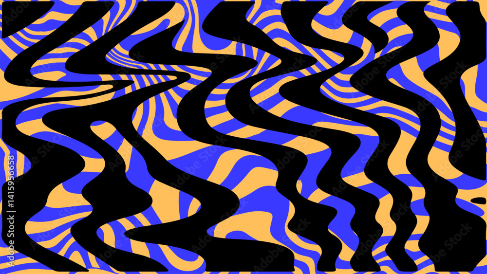 Aufkleber vibrant abstract vector with bold black stripes over colorful neon wavy background. modern zebra-ins