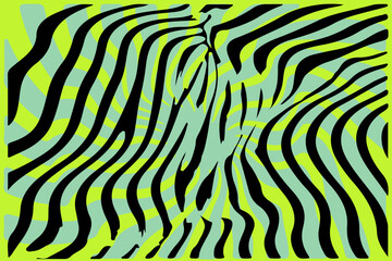 Bold vector illustration featuring black and vivid green zebra stripes. Abstract animal print perfect for backgrounds, textiles, and modern graphic design projects.