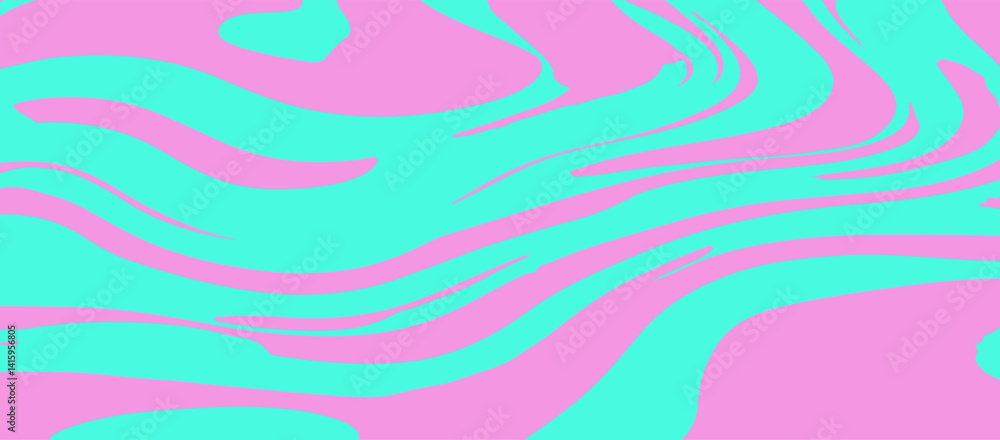 Poster abstract vector illustration featuring turquoise wavy zebra-like lines on a pink background, creatin
