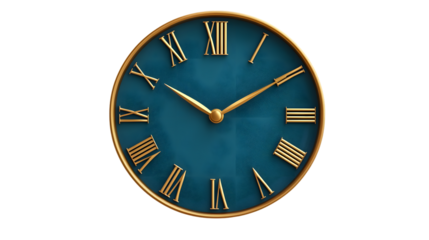 Elegant Gold and Blue Roman Numeral Clock Face Timepiece Design for Luxury Decor Vintage Styl