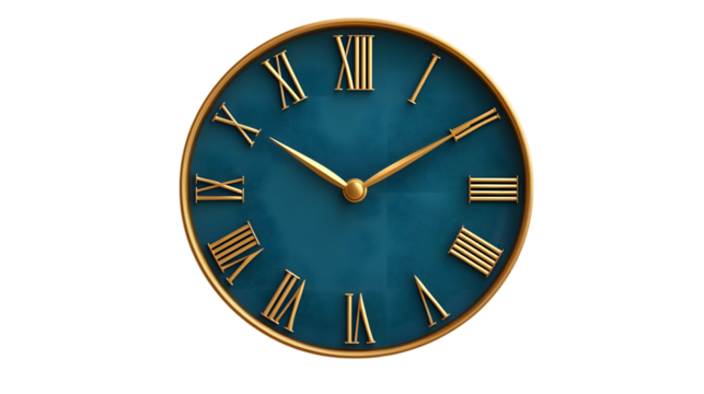 Elegant Gold and Blue Roman Numeral Clock Face Timepiece Design for Luxury Decor Vintage Styl