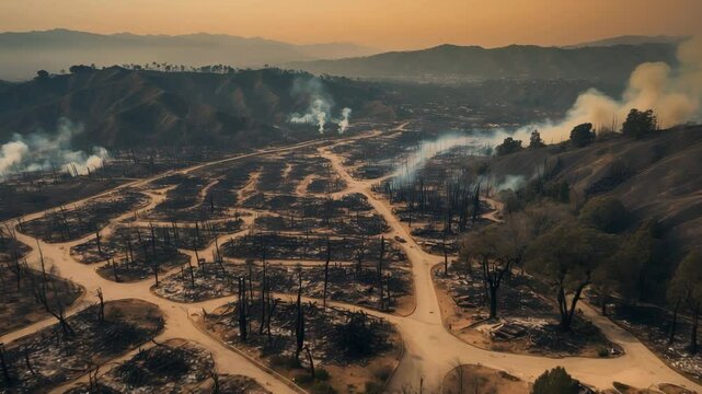 Drone view of the Pacific Palisades in the aftermath of the fire