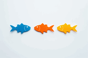 Three Colorful Paper Fish in a Row

