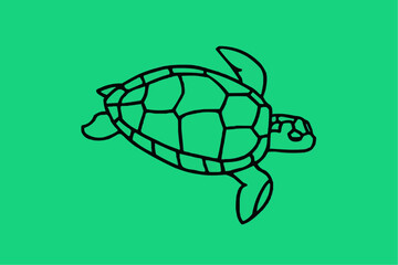 Sea Turtle Swimming on Green Background

