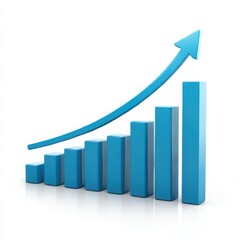 A chart showing growth with an ascending blue arrow line
