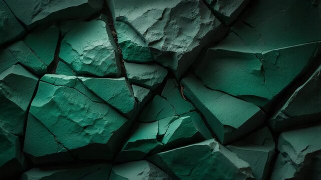 Dark emerald stone texture. Stratified surface featuring fissures. Close-up view. Aged rock background providing design opportunities.