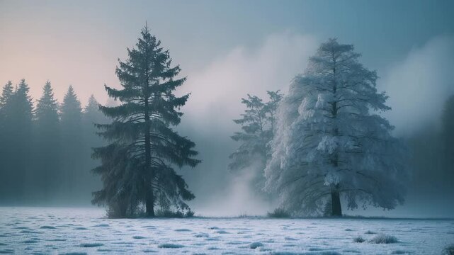 Evening twilight winter landscape.