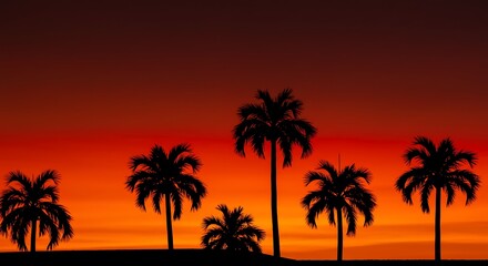 Dramatic Sunset with Palm Trees - Tropical Paradise Vector Art
