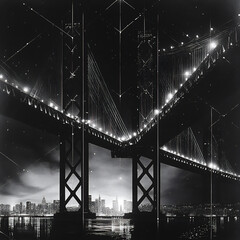 Obraz premium geometric precisionist night bridges black and white