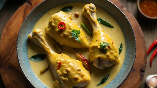 Opor ayam is essentially boiled chicken infused with a rich seasoning of coconut milk and an array of spices like lemongrass and galangal.