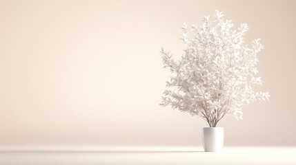 Minimalist white plant in a pot against a soft beige backdrop.  A simple, elegant design perfect for modern decor