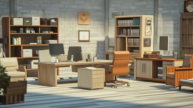 3D-rendered image: office furniture from a furniture store.
 