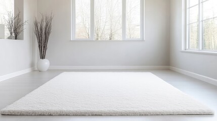 Fototapeta premium Modern, minimalist, cream rug in spacious room