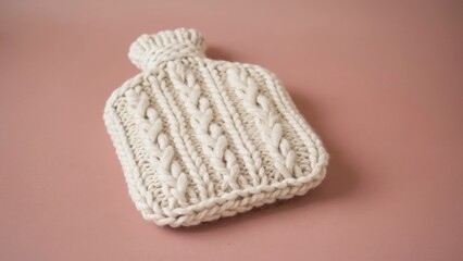 A handmade crocheted hot water bottle. Knit with a textured design, this traditional home decor item is perfect for cold winter nights.