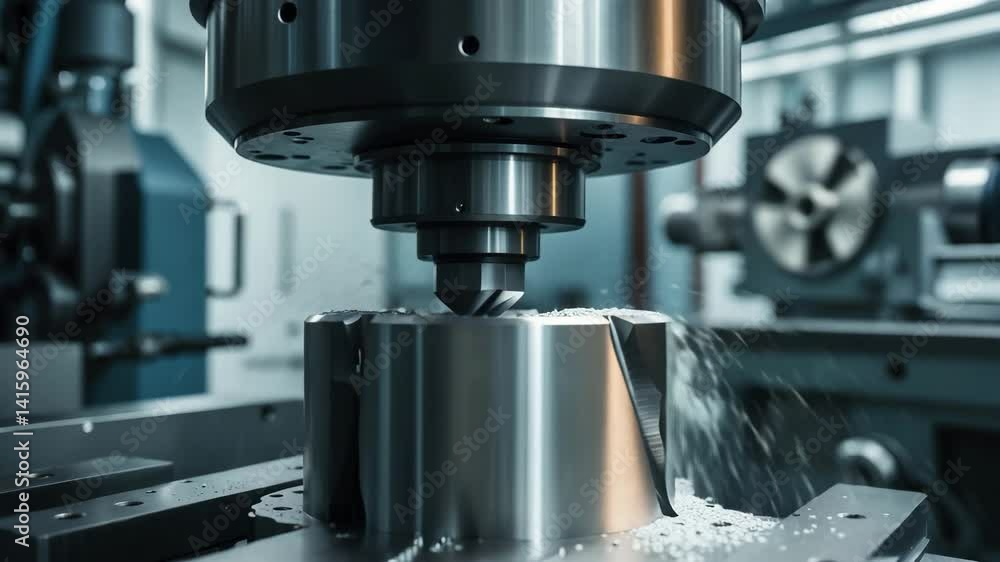 Poster close-up view of the lathe cutting tool while cutting the component.