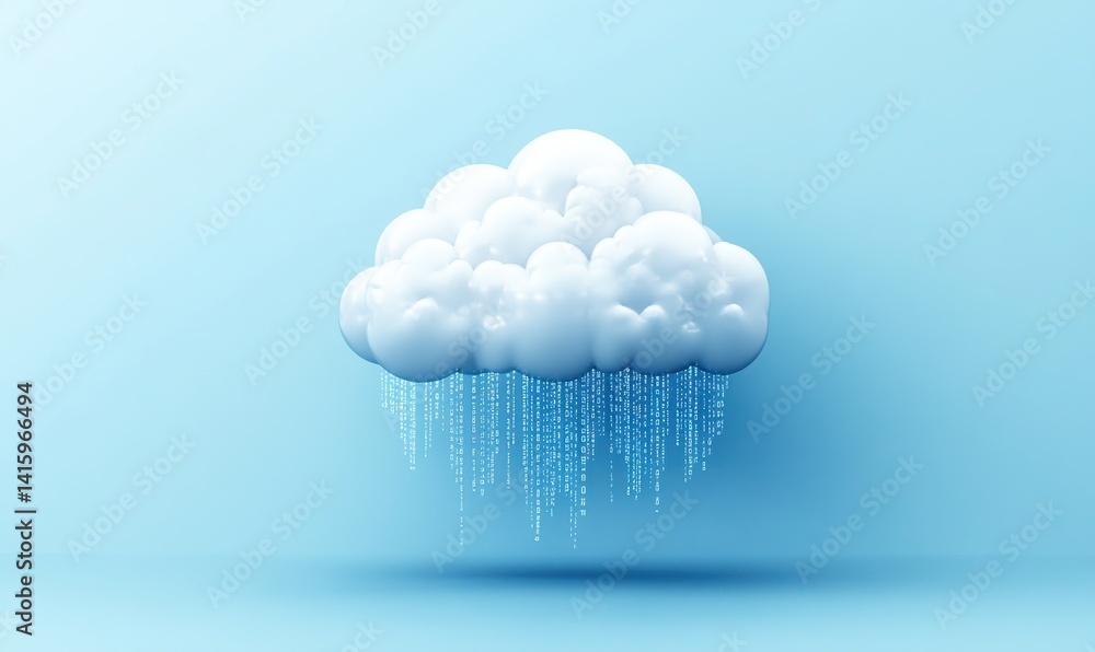Poster white cloud icon on a blue digital background with binary code, representing the technology and inte