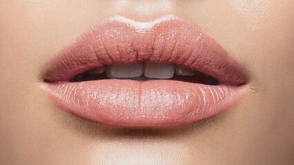 Fototapeta premium The lips are well-groomed and appear to be a nude or natural color.