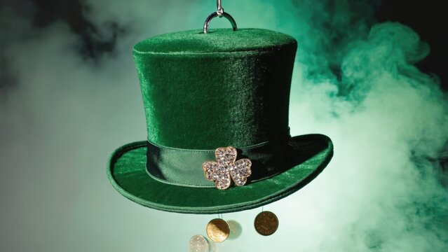 Irish themed hat for St Patrick's Day with coins as a symbol of luck and prosperity.