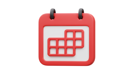 Red Calendar Icon with Grid, Appointment Reminder, Schedule