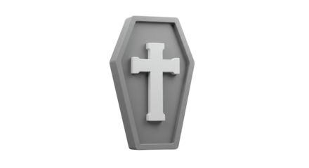 Gray Coffin with Cross Symbol Funeral or Cemetery Concept