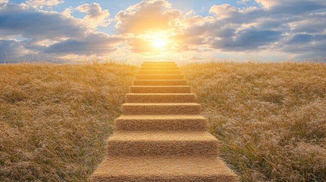 Golden steps leading to sunset, hope concept