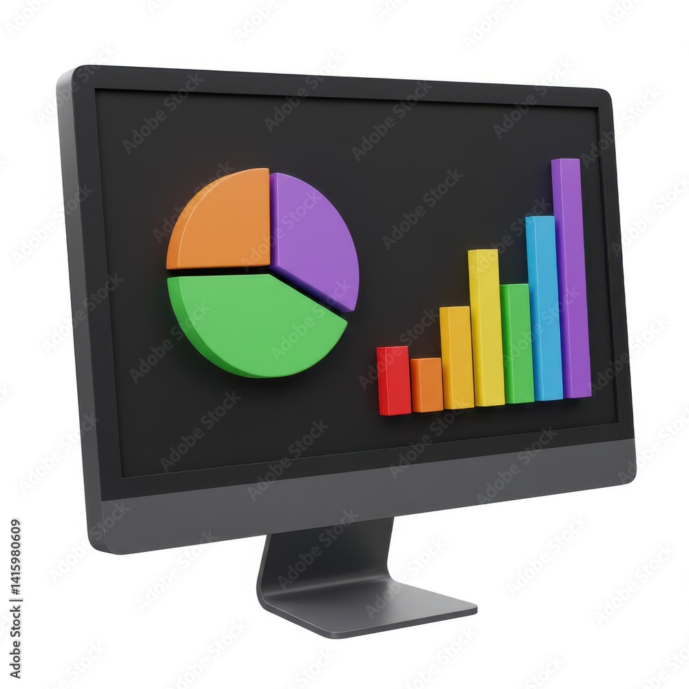 Aufkleber monitor showing charts and graphs on white background