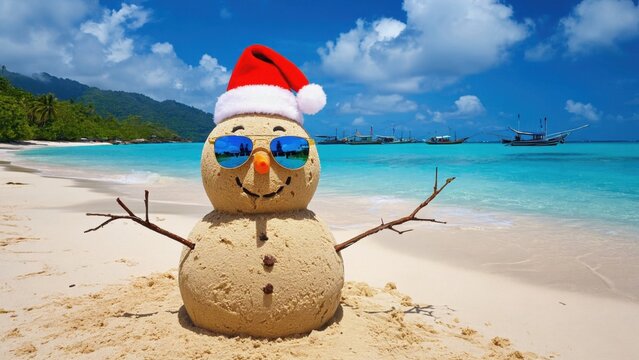 Holiday sand sculpture on beach.
