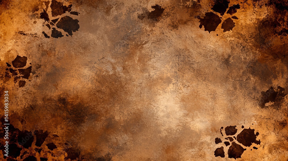 Poster textured background features mixed brown tones with darker abstract pattern shapes in the corners, r