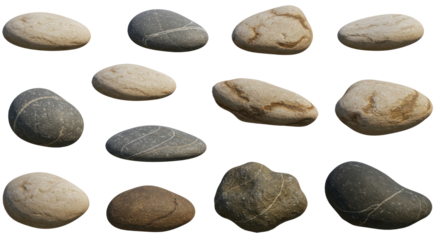 Collection of smooth, naturally-worn stones in varying shades of gray and beige.
