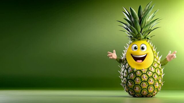 Happy Pineapple Cartoon Character, Tropical Fruit Fun!