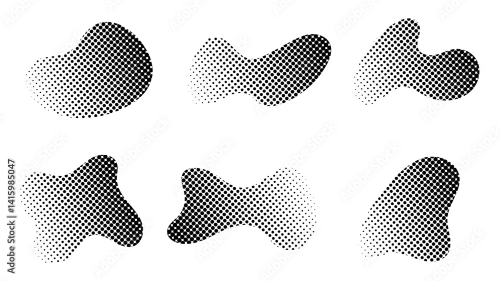Aufkleber halftone textured blob shapes vector set with transparent background – abstract fluid grunge blobs w
