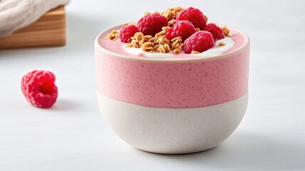 Pink Yogurt Parfait with Raspberries and Granola