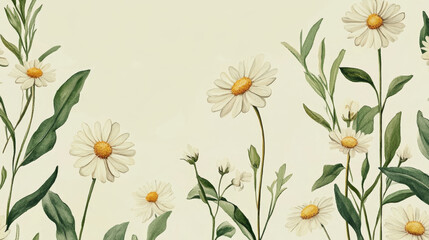 Botanical Daisy Floral Seamless Pattern with Vintage Watercolor Style