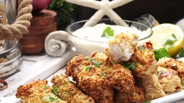 Using an air fryer to make homemade fish sticks for a quick and easy dinner,  Breaded fish sticks being cooked in an air fryer.  Easy seafood dinner meal.