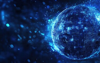 Abstract cloud technology with binary code and glowing sphere on a blue background Cloud protection concept for online storage of information in the internet network system Generative AI