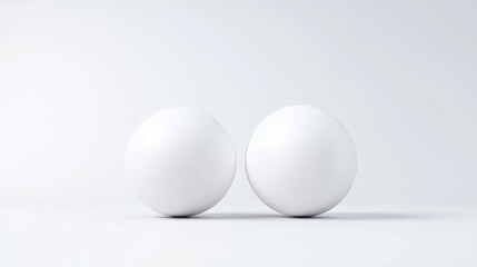 Fototapeta premium Two identical white spheres on a plain white background
