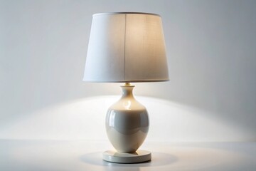 Stylish white ceramic table lamp with soft lighting, showcasing a minimalist design with a classic lampshade for contemporary interiors