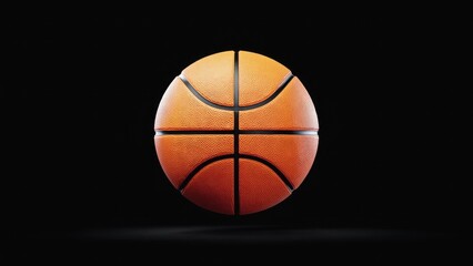 Fototapeta premium A basketball is shown in a close up on a black background. The ball is orange and has a black stripe