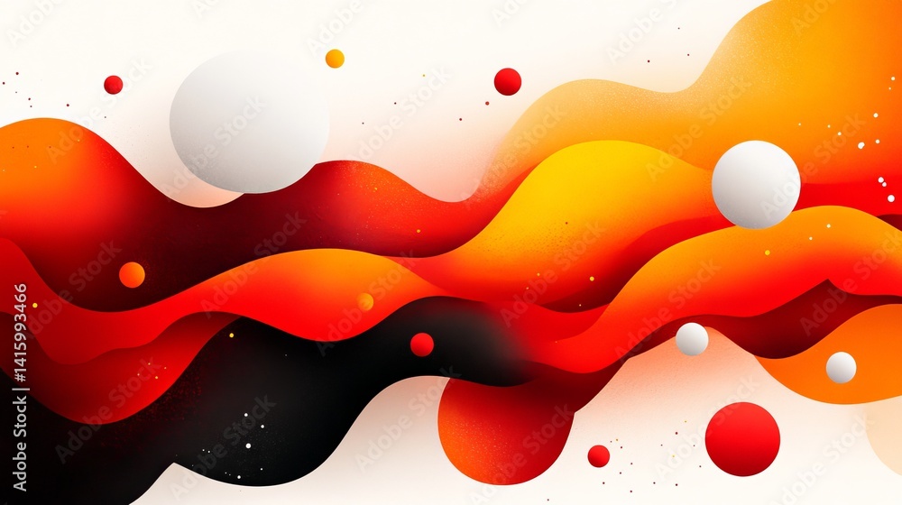 Poster abstract waves display vibrant gradients of color with floating orbs against a bright background.