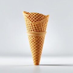 Two waffle cones stacked neatly on white background